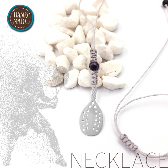 HANDMADE NECKLACE WITH ONYX STONES AND BEACH TENNIS RACKET SILVER PLATED