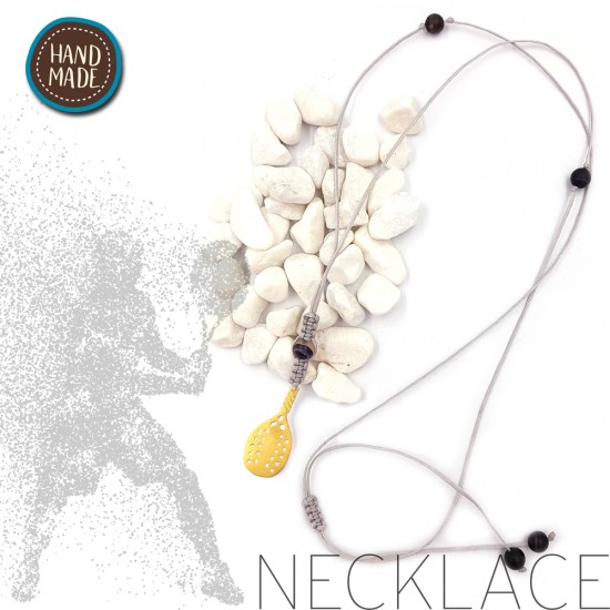 HANDMADE NECKLACE WITH ONYX STONES AND BEACH TENNIS RACKET GOLD PLATED