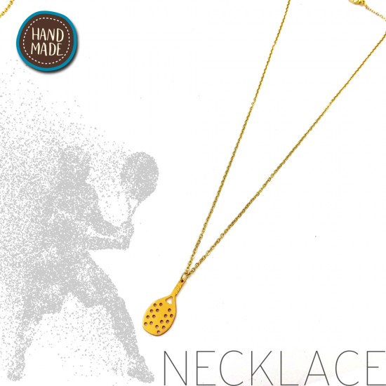HANDMADE NECKLACE WITH STEEL CHAIN AND BEACH TENNIS RACKET GOLD PLATED