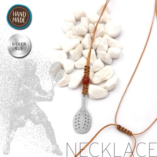 HANDMADE NECKLACE WITH AGATE STONES AND BEACH TENNIS RACKET SILVER 925