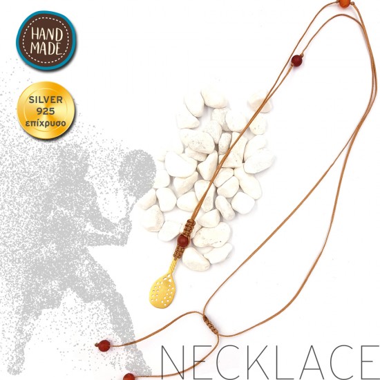 HANDMADE NECKLACE WITH AGATE STONES AND BEACH TENNIS RACKET SILVER 925 GOLD PLATED