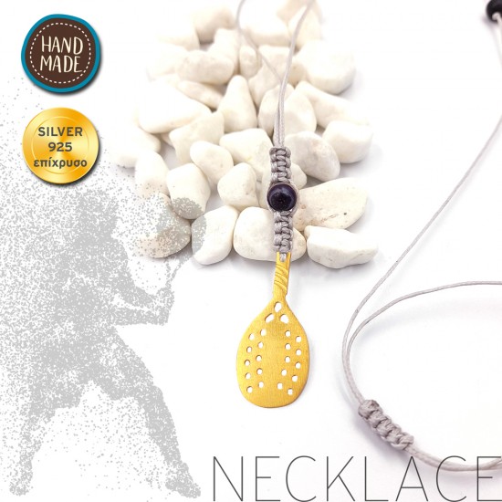 HANDMADE NECKLACE WITH ONYX STONES AND BEACH TENNIS RACKET SILVER 925 GOLD PLATED