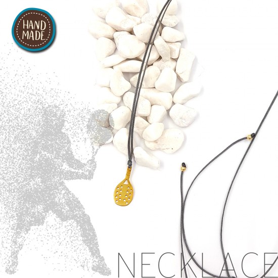 DARK GREY NECKLACE WITH A BEACH TENNIS RACKET GOLD PLATED