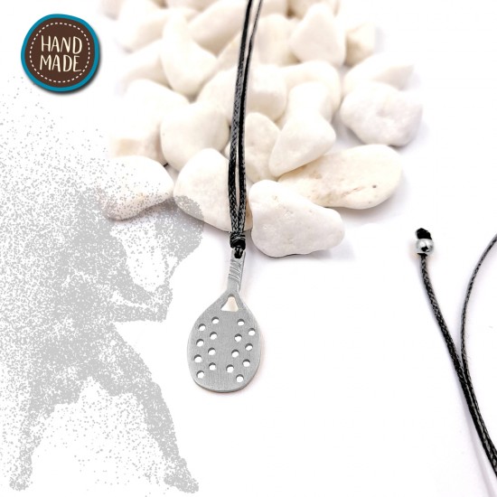 BALCK NECKLACE WITH A BEACH TENNIS RACKET SILVER PLATED
