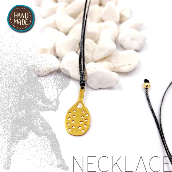 BALCK NECKLACE WITH A BEACH TENNIS RACKET GOLD PLATED