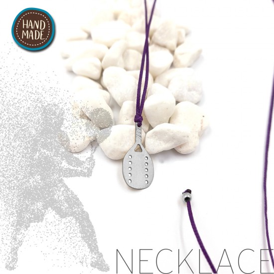 PURPLE NECKLACE WITH A BEACH TENNIS RACKET SILVER PLATED