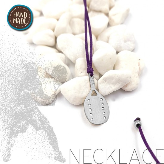 PURPLE NECKLACE WITH A BEACH TENNIS RACKET SILVER PLATED
