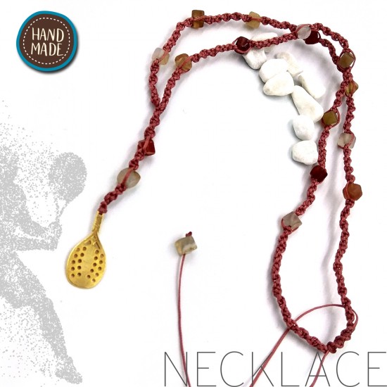 HANDMADE NECKLACE WITH AGATE STONES AND BEACH TENNIS RACKET GOLD PLATED