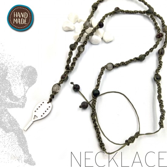 HANDMADE NECKLACE WITH AGATE STONES AND BEACH TENNIS RACKET SILVER PLATED