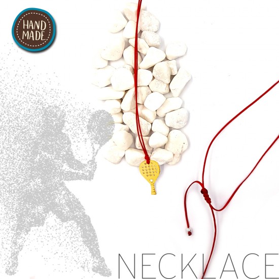 RED NECKLACE WITH A PADEL TENNIS RACKET GOLD PLATED