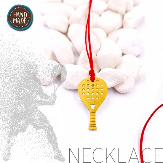 RED NECKLACE WITH A PADEL TENNIS RACKET GOLD PLATED