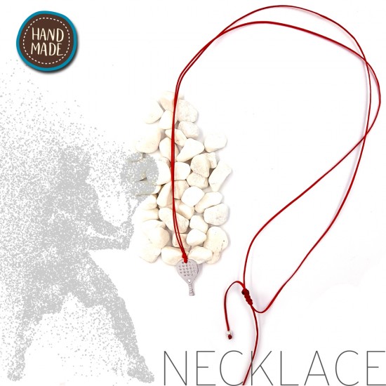 RED NECKLACE WITH A PADEL TENNIS RACKET SILVER PLATED