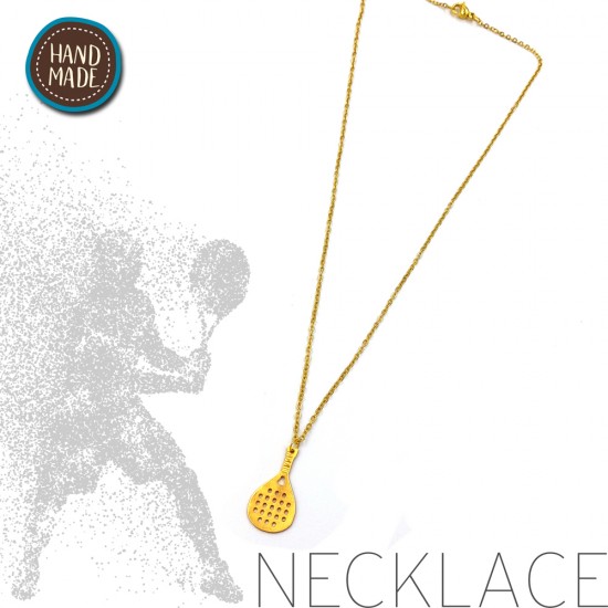 HANDMADE NECKLACE WITH STEEL CHAIN AND PADEL TENNIS RACKET GOLD PLATED