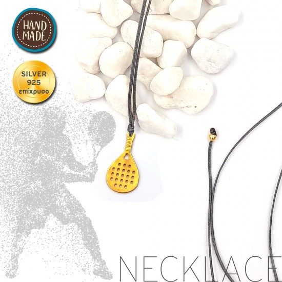 GRAY NECKLACE WITH A PADEL TENNIS RACKET SILVER 925 GOLD PLATED