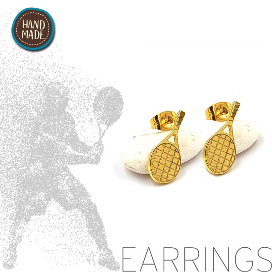 HANDMADE PIN EARRINGS WITH TENNIS RACKET GOLD PLATED
