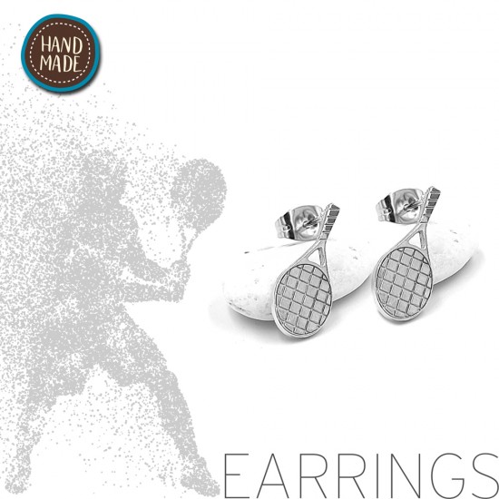 HANDMADE PIN EARRINGS WITH TENNIS RACKET SILVER PLATED