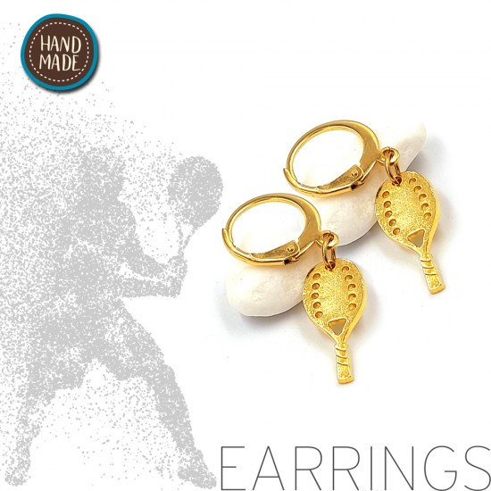 HANDMADE RING EARRINGS WITH BEACH TENNIS RACKET GOLD PLATED