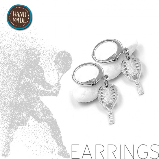 HANDMADE RING EARRINGS WITH BEACH TENNIS RACKET SILVER PLATED