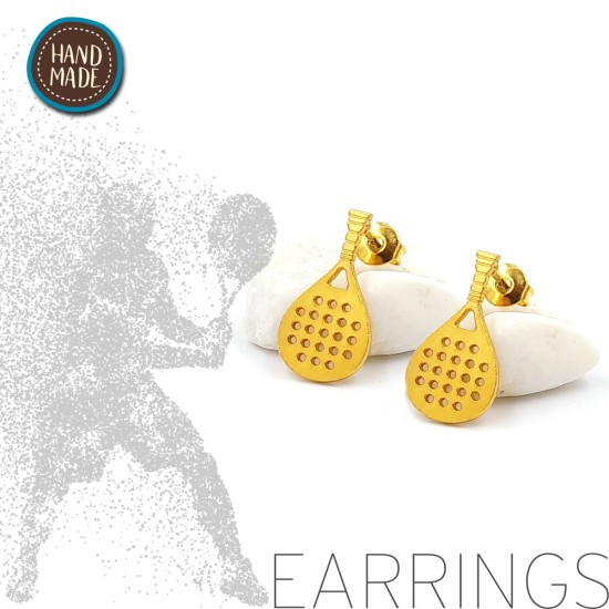 HANDMADE PIN EARRINGS WITH PADEL TENNIS RACKET GOLD PLATED