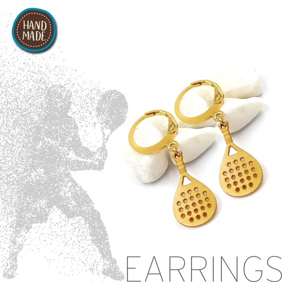 HANDMADE RING EARRINGS WITH PADEL TENNIS RACKET GOLD PLATED