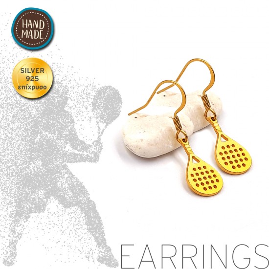 HANDMADE HOOKS EARRINGS WITH PADEL TENNIS RACKET SILVER 925 GOLD PLATED
