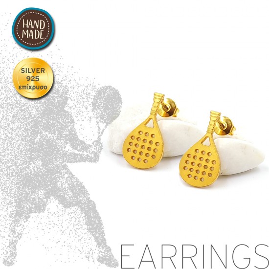 HANDMADE PIN EARRINGS WITH PADEL TENNIS RACKET SILVER 925 GOLD PLATED