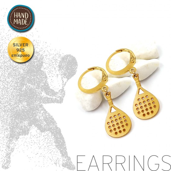HANDMADE RING EARRINGS WITH PADEL TENNIS RACKET SILVER 925 GOLD PLATED