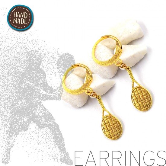 HANDMADE RING EARRINGS WITH TENNIS RACKET GOLD PLATED