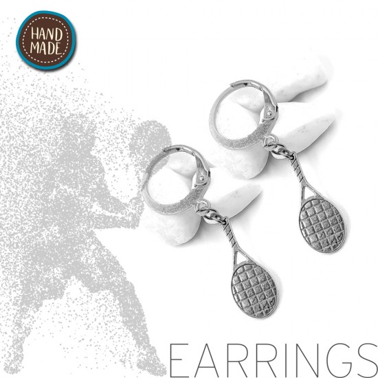HANDMADE RING EARRINGS WITH TENNIS RACKET SILVER PLATED