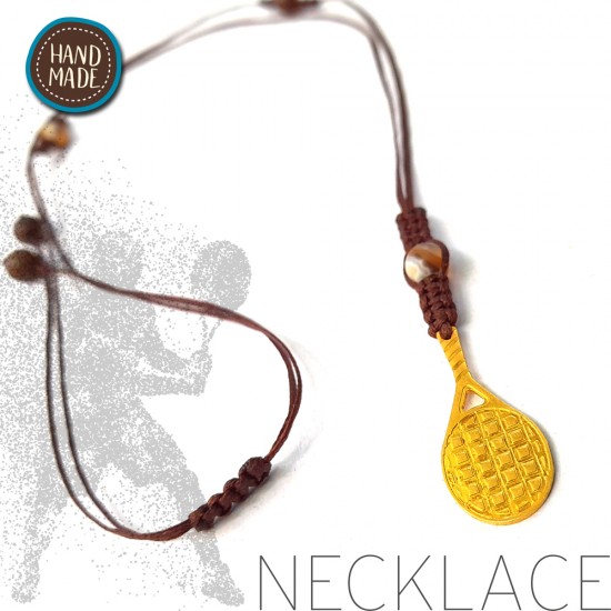 HANDMADE NECKLACE WITH AGATE STONES AND TENNIS RACKET GOLD PLATED