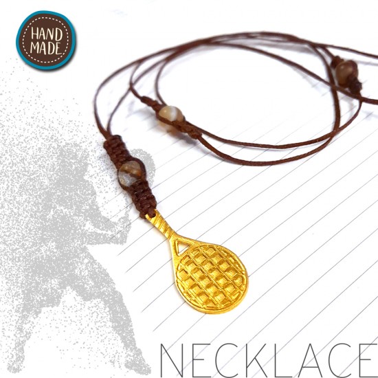 HANDMADE NECKLACE WITH AGATE STONES AND TENNIS RACKET GOLD PLATED