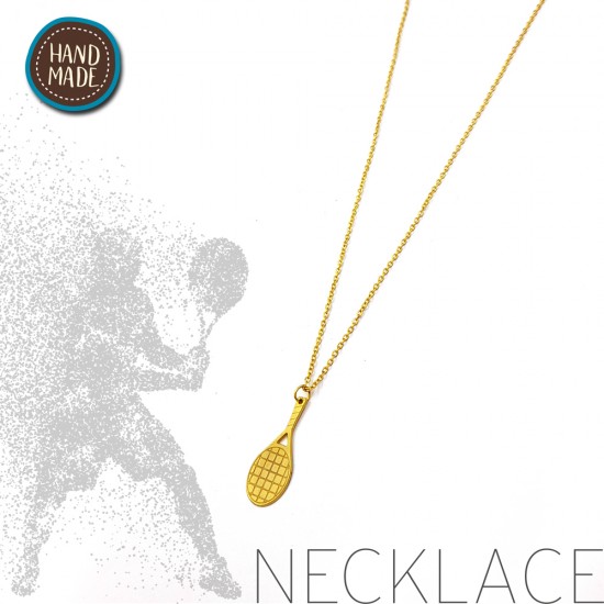 HANDMADE NECKLACE WITH STEEL CHAIN AND TENNIS RACKET GOLD PLATED