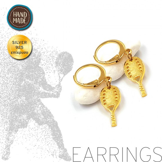 HANDMADE RING EARRINGS WITH BEACH TENNIS RACKET SILVER 925 GOLD PLATED