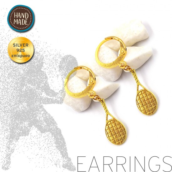 HANDMADE RING EARRINGS WITH TENNIS RACKET SILVER 925 GOLD PLATED