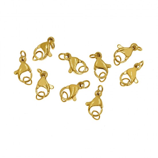 STEEL LOBSTER CLAW CLASP WITH HOOP 9mm GOLD PLATED