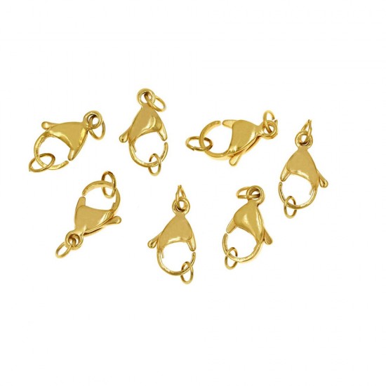 STEEL LOBSTER CLAW CLASP WITH HOOP 12mm GOLD PLATED