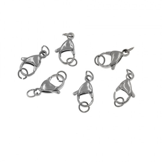 STEEL LOBSTER CLAW CLASP WITH HOOP 15mm