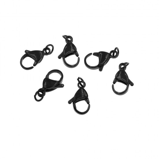 STEEL LOBSTER CLAW CLASP WITH HOOP 15mm BLACK