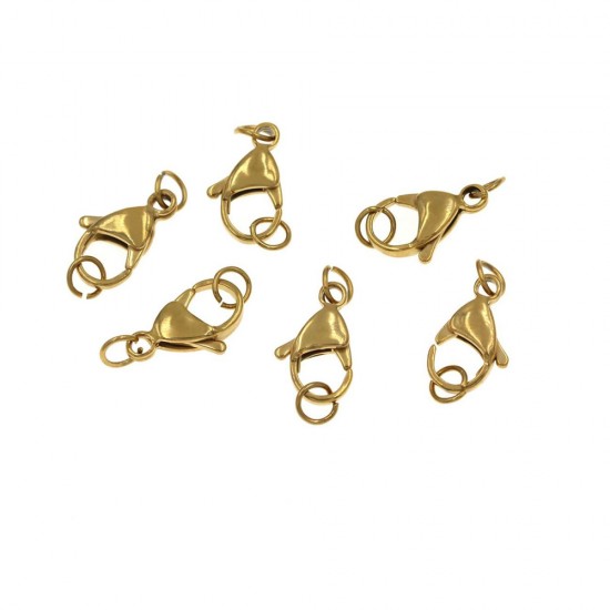 STEEL LOBSTER CLAW CLASP WITH HOOP 15mm GOLD PLATED