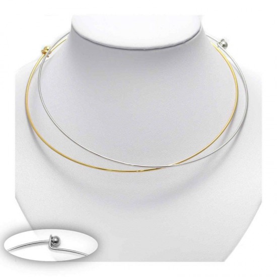 STAINLESS STEEL COLLAR NECKLACE 42cm-THICKNESS 1,5mm-SCREW BALL CLASP 8mm GOLD PLATED