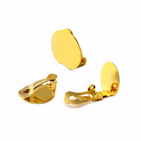 BRASS CLIP-ON EARRING WITH PLATE 15mm GOLD PLATED