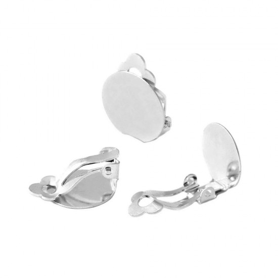 BRASS CLIP-ON EARRING WITH PLATE 15mm SILVER PLATED