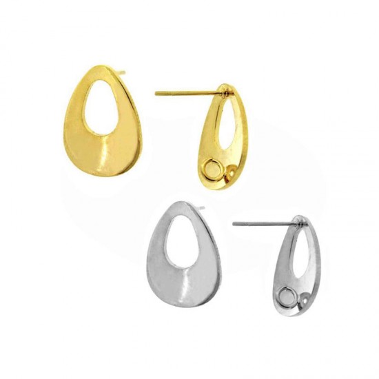 BRASS PEARSHAPE EARRING STUD 16.5mm WITH RING