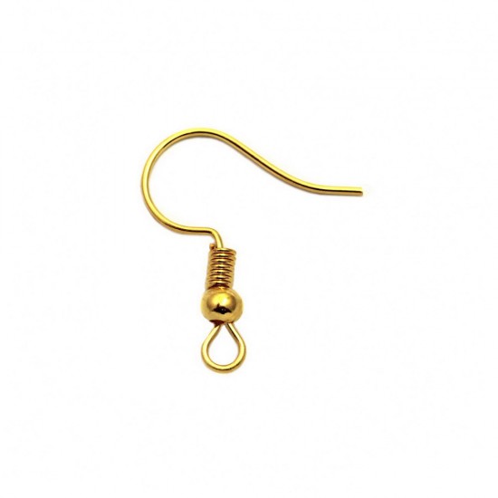 BRASS EARRING HOOK WITH COIL AND BALL 18-20mm GOLD PLATED