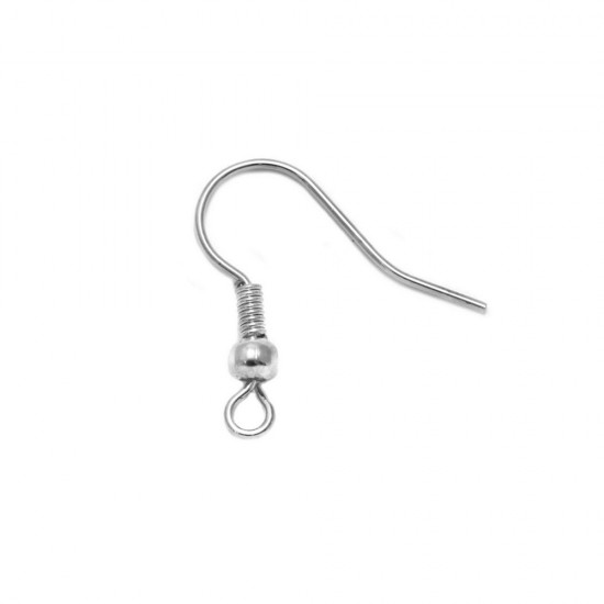 BRASS EARRING HOOK WITH COIL AND BALL 18-20mm SILVER PLATED