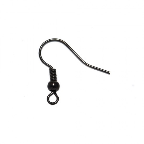 BRASS EARRING HOOK WITH COIL AND BALL 18-20mm BLACK NICKEL
