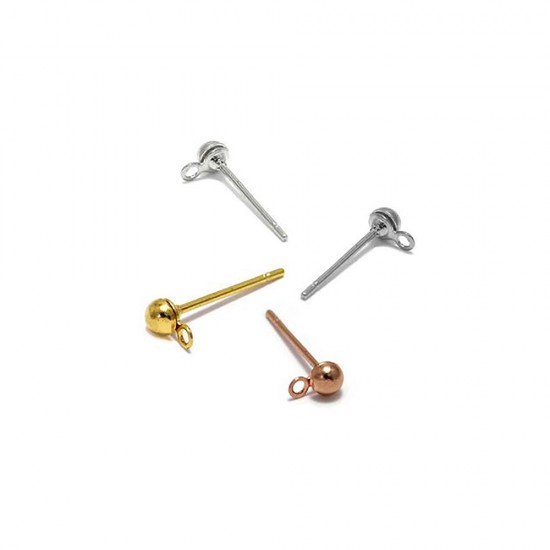 BRASS EARRING BALL STUD AND RING 3mm