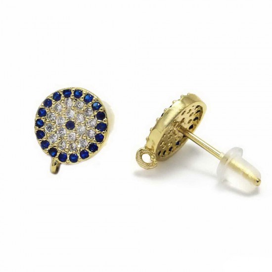 EARRING POST EVIL EYE WITH JUMPRING AND ZIRCON 9mm GOLD PLATED