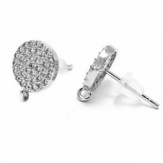 EARRING POST EVIL EYE WITH JUMPRING AND ZIRCON 9mm RHODIUM