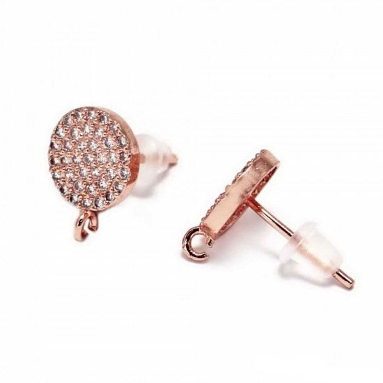 EARRING POST EVIL EYE WITH JUMPRING AND ZIRCON 9mm ROSE GOLD PLATED
